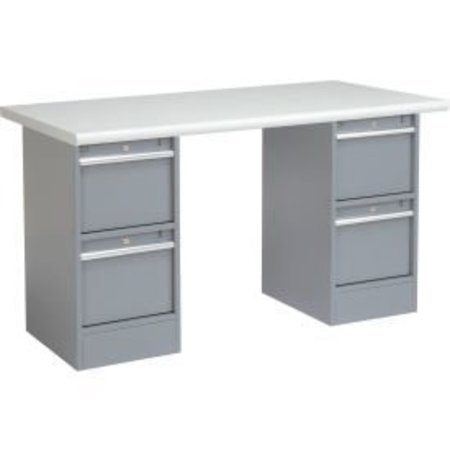 GLOBAL EQUIPMENT 72 x 30 Pedestal Workbench - 4 Drawers, Plastic Laminate Safety Edge - Gray 3190237
